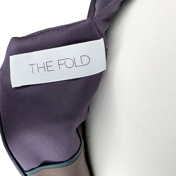 The Fold Finsbury Purple Satin Asymmetric Neck Evening Cocktail Sheath Dress - Picture 8 of 10